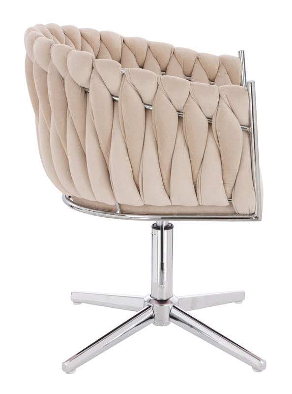 FOTEL HR750CROSS KREMOWY WELUR CHROMOWANA PODSTAWA