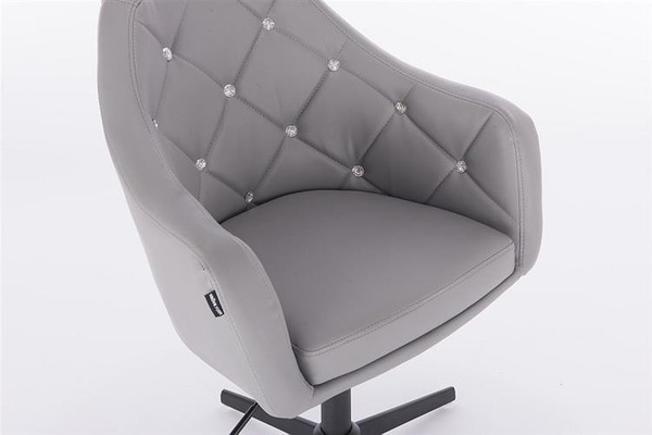 FOTEL HR830 SZARA SKÓRA CROSS CZARNY MAT