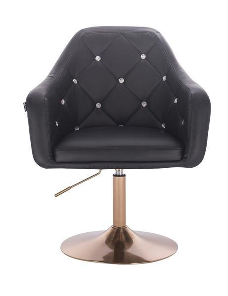 FOTEL HR830 CZARNA SKÓRA ZŁOTA PODSTAWA