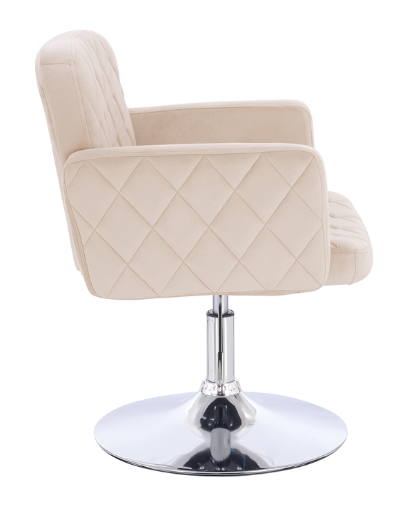FOTEL HR802N KREMOWY WELUR CHROMOWANA PODSTAWA