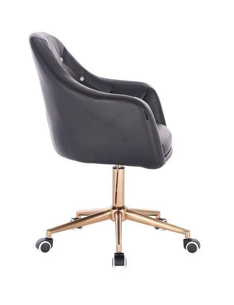 FOTEL HR830 CZARNA SKÓRA ZŁOTE KÓŁKA