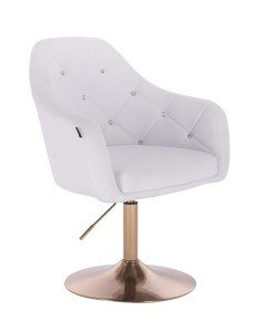 FOTEL HC830 BIAŁA SKÓRA ZŁOTA PODSTAWA