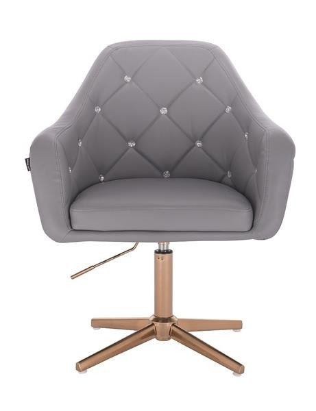 FOTEL HR830 SZARA SKÓRA CROSS ZŁOTY