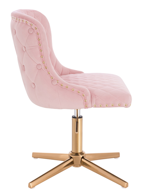 FOTEL HR940CROSS PUDROWY RÓŻ WELUR ZŁOTA PODSTAWA