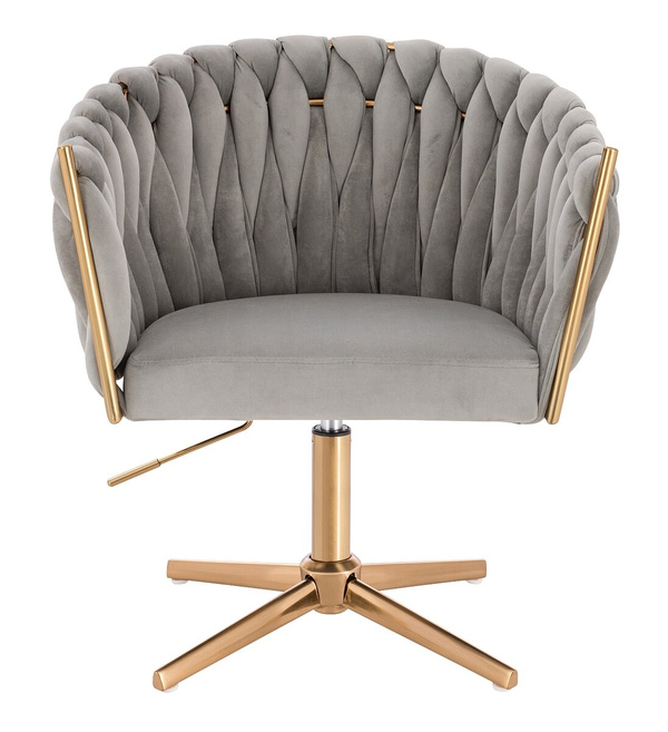 FOTEL HR750CROSS STALOWY WELUR ZŁOTA PODSTAWA